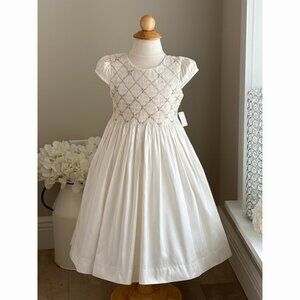 Ivory Smocked Silk Dress Flower Girl Special Occasion Luli & Me Boutique Size 4